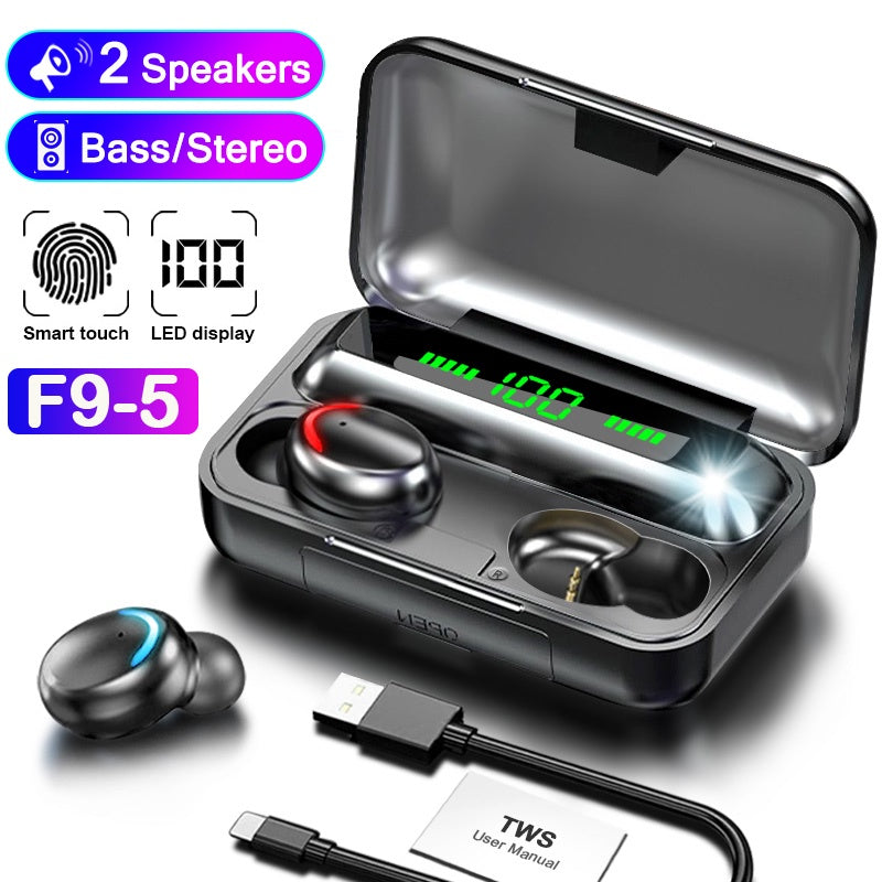 Audifonos Bluetooh Con  Power Bank F9 - Negros