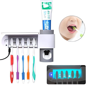Soporte Esterilizador de Cepillos + Dispensador Crema Dental